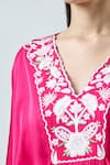 Shop_Seams Pret And Couture_Fuchsia Satin Embroidered Thread V-neck Shereen Floral Kaftan With Pant _Online_at_Aza_Fashions