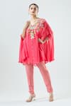 Buy_Seams Pret And Couture_Coral Georgette Embroidered Thread V-neck Saira Tunic With Pant _at_Aza_Fashions