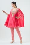 Buy_Seams Pret And Couture_Coral Georgette Embroidered Thread V-neck Saira Tunic With Pant _Online_at_Aza_Fashions