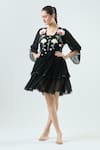 Seams Pret And Couture_Black Georgette Embroidered Thread Geometric Reem Floral Dress _Online_at_Aza_Fashions