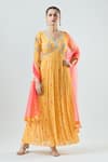 Buy_Seams Pret And Couture_Yellow Georgette Embroidered Sequin Leaf Frida Floral Anarkali Pant Set _at_Aza_Fashions