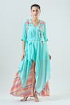 Buy_Seams Pret And Couture_Blue Crepe Embroidered Thread V-neck Isabel Floral Tunic With Pant _at_Aza_Fashions