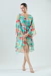 Buy_Seams Pret And Couture_Blue Crepe Embroidered Floral V-neck Adele Print Mini Dress _Online_at_Aza_Fashions