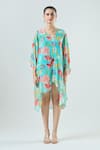 Buy_Seams Pret And Couture_Blue Crepe Embroidered Floral V-neck Adele Print Mini Dress 