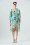 Shop_Seams Pret And Couture_Blue Crepe Embroidered Floral V-neck Adele Print Mini Dress 