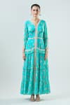 Seams Pret And Couture_Blue Crepe Print Floral V-neck Stella Maxi Dress _Online_at_Aza_Fashions