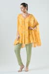 Buy_Seams Pret And Couture_Yellow Georgette Print Floral V-neck Saira Top With Pant _at_Aza_Fashions