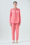 Buy_Seams Pret And Couture_Coral Crepe Print Linear Collar Aanya Shirt With Pant _Online_at_Aza_Fashions