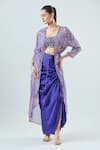 Buy_Seams Pret And Couture_Blue Georgette Print Linear Square Chanchal Jacket With Skirt Set _at_Aza_Fashions