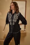 Buy_Label Deepika Nagpal_Black Soft Cotton Linen Embroidered Thread Collared Shirt And Pant _Online_at_Aza_Fashions