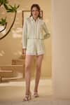 Buy_Label Deepika Nagpal_Green Cotton, Linen Lace Collared Embellished Shirt And Shorts Set _at_Aza_Fashions