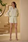 Buy_Label Deepika Nagpal_Green Cotton, Linen Lace Collared Embellished Shirt And Shorts Set _Online_at_Aza_Fashions