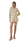 Shop_Label Deepika Nagpal_Green Cotton, Linen Lace Collared Embellished Shirt And Shorts Set _Online_at_Aza_Fashions