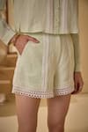 Label Deepika Nagpal_Green Cotton, Linen Lace Collared Embellished Shirt And Shorts Set _at_Aza_Fashions