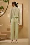 Shop_Label Deepika Nagpal_Green Cotton, Linen Lace Collared Cut-out Shirt And Pant Set _at_Aza_Fashions