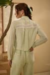 Label Deepika Nagpal_Green Cotton, Linen Lace Collared Cut-out Shirt And Pant Set _Online_at_Aza_Fashions