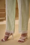 Label Deepika Nagpal_Green Cotton, Linen Lace Collared Cut-out Shirt And Pant Set _at_Aza_Fashions