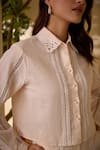 Label Deepika Nagpal_Peach Cotton, Linen Lace Collared Cut-out Shirt With Pant _Online_at_Aza_Fashions