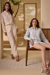 Buy_Label Deepika Nagpal_Peach Cotton, Linen Lace Collared Cut-out Shirt With Pant _Online_at_Aza_Fashions