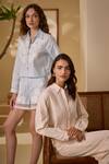 Shop_Label Deepika Nagpal_Peach Cotton, Linen Lace Collared Cut-out Shirt With Pant _Online_at_Aza_Fashions