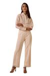 Buy_Label Deepika Nagpal_Peach Cotton, Linen Lace Collared Cut-out Shirt With Pant 