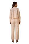 Label Deepika Nagpal_Peach Cotton, Linen Lace Collared Cut-out Shirt With Pant _Online
