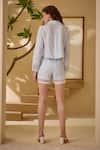 Shop Label Deepika Nagpal Blue Cotton, Linen Embroidery, Lace Collared Floral Detailed Shirt And Shorts Set at Aza Fashions Shop_Label Deepika Nagpal_Blue Cotton, Linen Embroidery, Lace Collared Floral Detailed Shirt And Shorts Set _at_Aza_Fashions