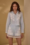 Shop Label Deepika Nagpal Blue Cotton, Linen Embroidery, Lace Collared Floral Detailed Shirt And Shorts Set Online at Aza Fashions Shop_Label Deepika Nagpal_Blue Cotton, Linen Embroidery, Lace Collared Floral Detailed Shirt And Shorts Set _Online_at_Aza_Fashions