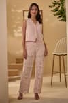 Buy_Label Deepika Nagpal_Pink Lace Lace, Embroidery V-neck Mesh Vest With Pant _at_Aza_Fashions