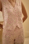Buy_Label Deepika Nagpal_Pink Lace Lace, Embroidery V-neck Mesh Vest With Pant 