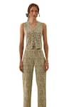 Shop_Label Deepika Nagpal_Green Lace V-neck Mesh Vest With Pant _Online_at_Aza_Fashions