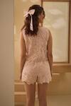 Shop_Label Deepika Nagpal_Pink Flora Mesh Embroidered Lace V Neck Vest With Shorts _at_Aza_Fashions