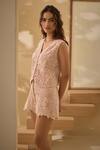 Buy_Label Deepika Nagpal_Pink Flora Mesh Embroidered Lace V Neck Vest With Shorts _Online_at_Aza_Fashions