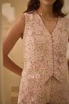 Shop_Label Deepika Nagpal_Pink Flora Mesh Embroidered Lace V Neck Vest With Shorts _Online_at_Aza_Fashions