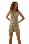 Label Deepika Nagpal_Green Flora Mesh Embroidered Lace V Neck Vest And Shorts Set _at_Aza_Fashions
