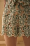 Shop_Label Deepika Nagpal_Green Flora Mesh Embroidered Lace V Neck Vest And Shorts Set 