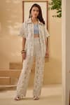 Buy Label Deepika Nagpal Blue Flannel Lace, Cut Work Collared Floral Mesh Cutout Shirt And Pant Set at Aza Fashions Buy_Label Deepika Nagpal_Blue Flannel Lace, Cut Work Collared Floral Mesh Cutout Shirt And Pant Set _at_Aza_Fashions
