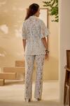 Shop Label Deepika Nagpal Blue Flannel Lace, Cut Work Collared Floral Mesh Cutout Shirt And Pant Set at Aza Fashions Shop_Label Deepika Nagpal_Blue Flannel Lace, Cut Work Collared Floral Mesh Cutout Shirt And Pant Set _at_Aza_Fashions