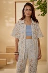 Buy Label Deepika Nagpal Blue Flannel Lace, Cut Work Collared Floral Mesh Cutout Shirt And Pant Set Online at Aza Fashions Buy_Label Deepika Nagpal_Blue Flannel Lace, Cut Work Collared Floral Mesh Cutout Shirt And Pant Set _Online_at_Aza_Fashions