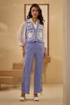 Buy Label Deepika Nagpal Blue Collared, V-neck Embroidered Vest And Pant Set at Aza Fashions Buy_Label Deepika Nagpal_Blue Collared, V-neck Embroidered Vest And Pant Set _at_Aza_Fashions