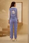 Shop Label Deepika Nagpal Blue Collared, V-neck Embroidered Vest And Pant Set at Aza Fashions Shop_Label Deepika Nagpal_Blue Collared, V-neck Embroidered Vest And Pant Set _at_Aza_Fashions