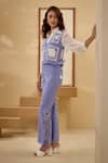 Label Deepika Nagpal Blue Collared, V-neck Embroidered Vest And Pant Set at Aza Fashions Label Deepika Nagpal_Blue Collared, V-neck Embroidered Vest And Pant Set _at_Aza_Fashions