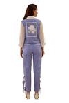 Buy Label Deepika Nagpal Blue Collared, V-neck Embroidered Vest And Pant Set Buy_Label Deepika Nagpal_Blue Collared, V-neck Embroidered Vest And Pant Set