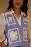 Shop Label Deepika Nagpal Blue Collared, V-neck Embroidered Vest And Pant Set Shop_Label Deepika Nagpal_Blue Collared, V-neck Embroidered Vest And Pant Set