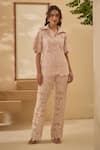 Buy Label Deepika Nagpal Pink Cotton, Collared Candy Flora Mesh Shirt And Pant Set at Aza Fashions Buy_Label Deepika Nagpal_Pink Cotton, Collared Candy Flora Mesh Shirt And Pant Set _at_Aza_Fashions