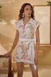 Buy_Label Deepika Nagpal_Peony Mesh Embroidery Lace Collar Floral Romper With Belt _Online_at_Aza_Fashions