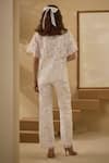 Shop_Label Deepika Nagpal_White Iris Mesh Embroidered Lace Collared Detailed Shirt With Pant _at_Aza_Fashions