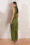 Shop_tara and i_Green 100% Hemp Lapel Sleeveless Jacket With Belt _at_Aza_Fashions