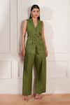 Buy_tara and i_Green 100% Hemp Lapel Sleeveless Jacket With Belt _Online_at_Aza_Fashions