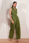 Shop_tara and i_Green 100% Hemp Pleated Wide Leg Trouser _Online_at_Aza_Fashions